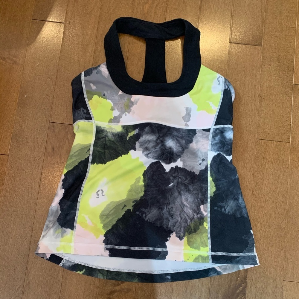 lululemon athletica Neon Yellow Black White Printed Racerback Tank
